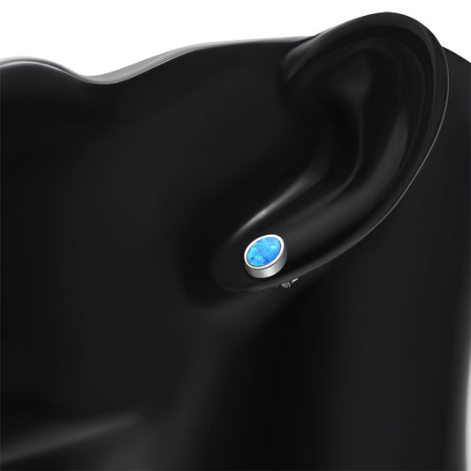 Synthetic Blue Opal Oval Sterling Silver Stud Earrings