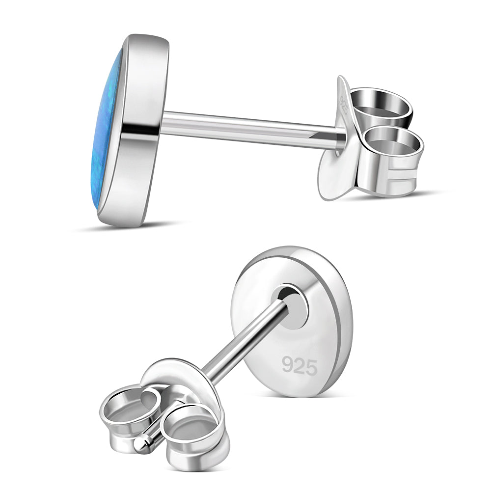 Synthetic Blue Opal Oval Sterling Silver Stud Earrings