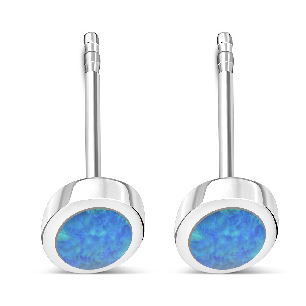 Synthetic Blue Opal Oval Sterling Silver Stud Earrings