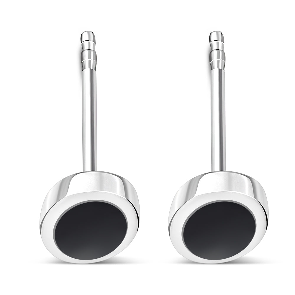 Black Onyx Oval Silver Stud Earrings