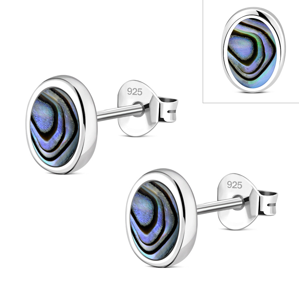 Abalone Shell Oval Sterling Silver Stud Earrings