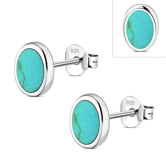 Turquoise Oval Sterling Silver Stud Earrings
