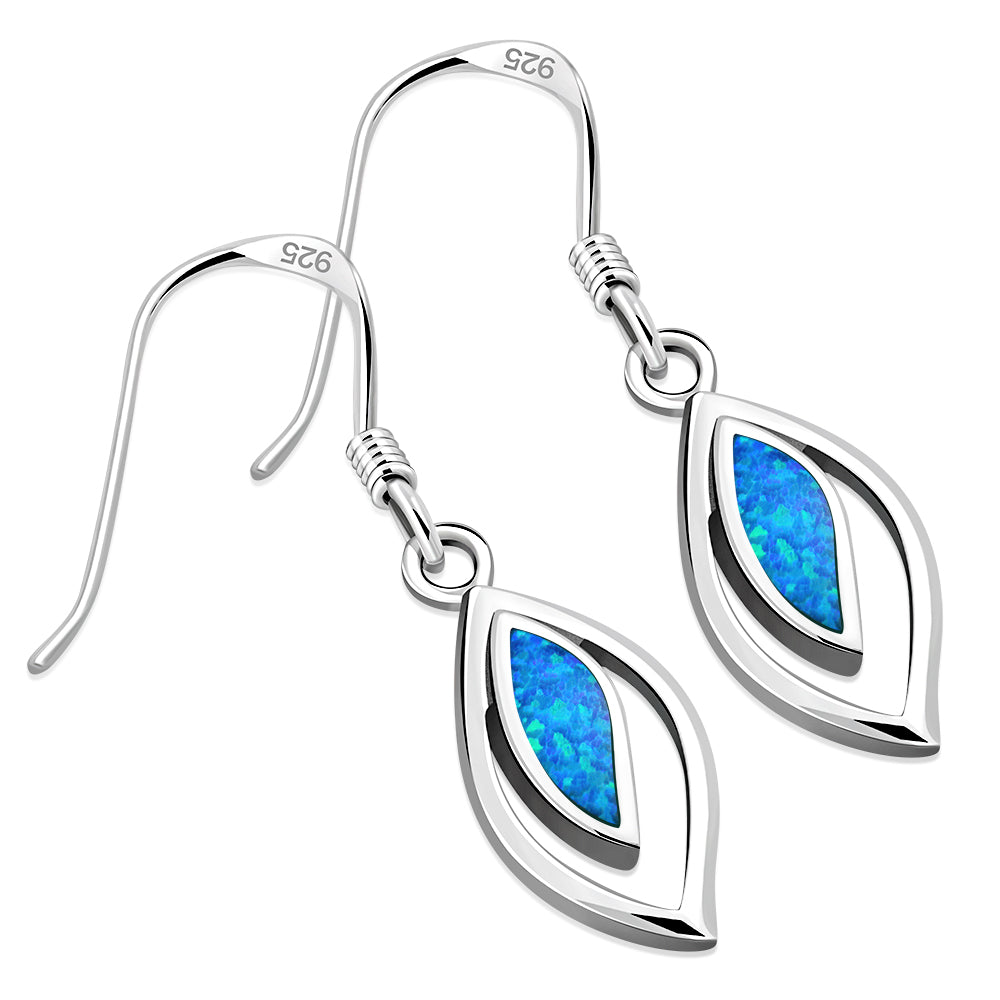 Synthetic Blue Opal Drop Silver Earrings