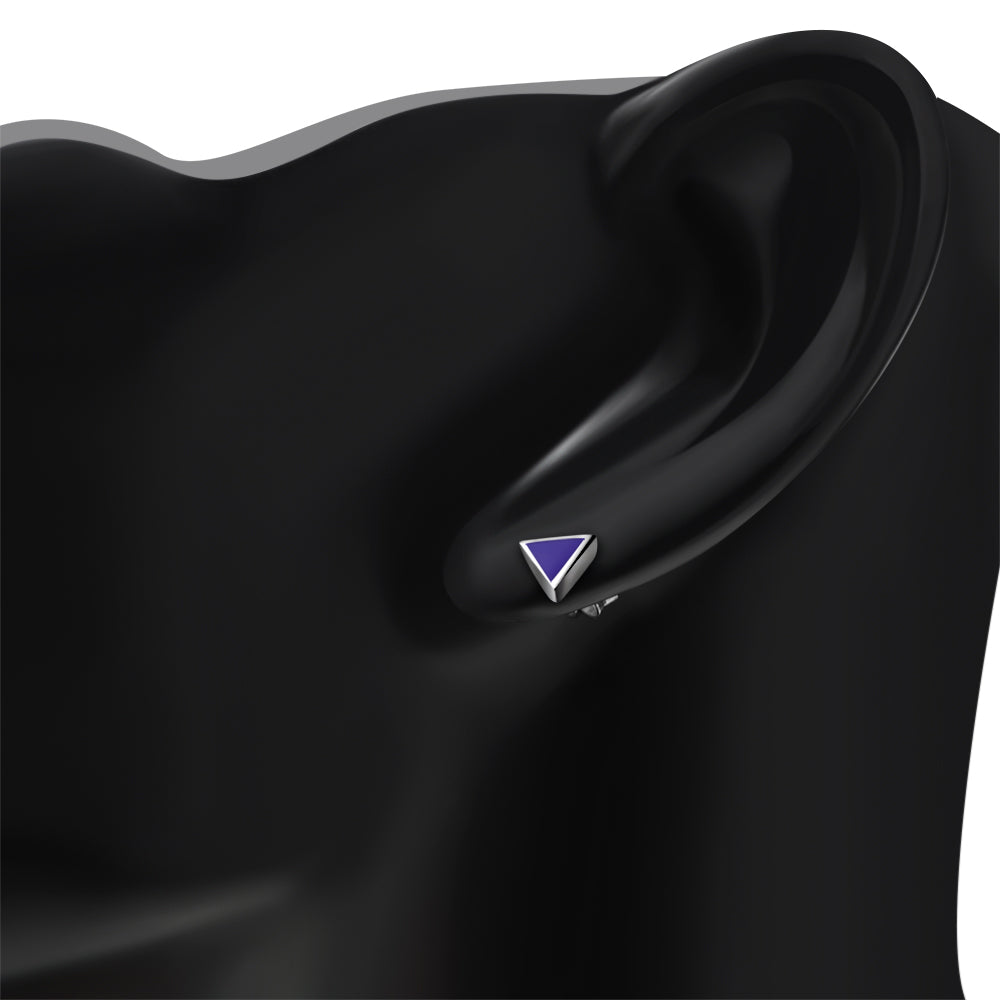 Lapis Lazuli Blue Stone Triangle Silver Stud Earrings