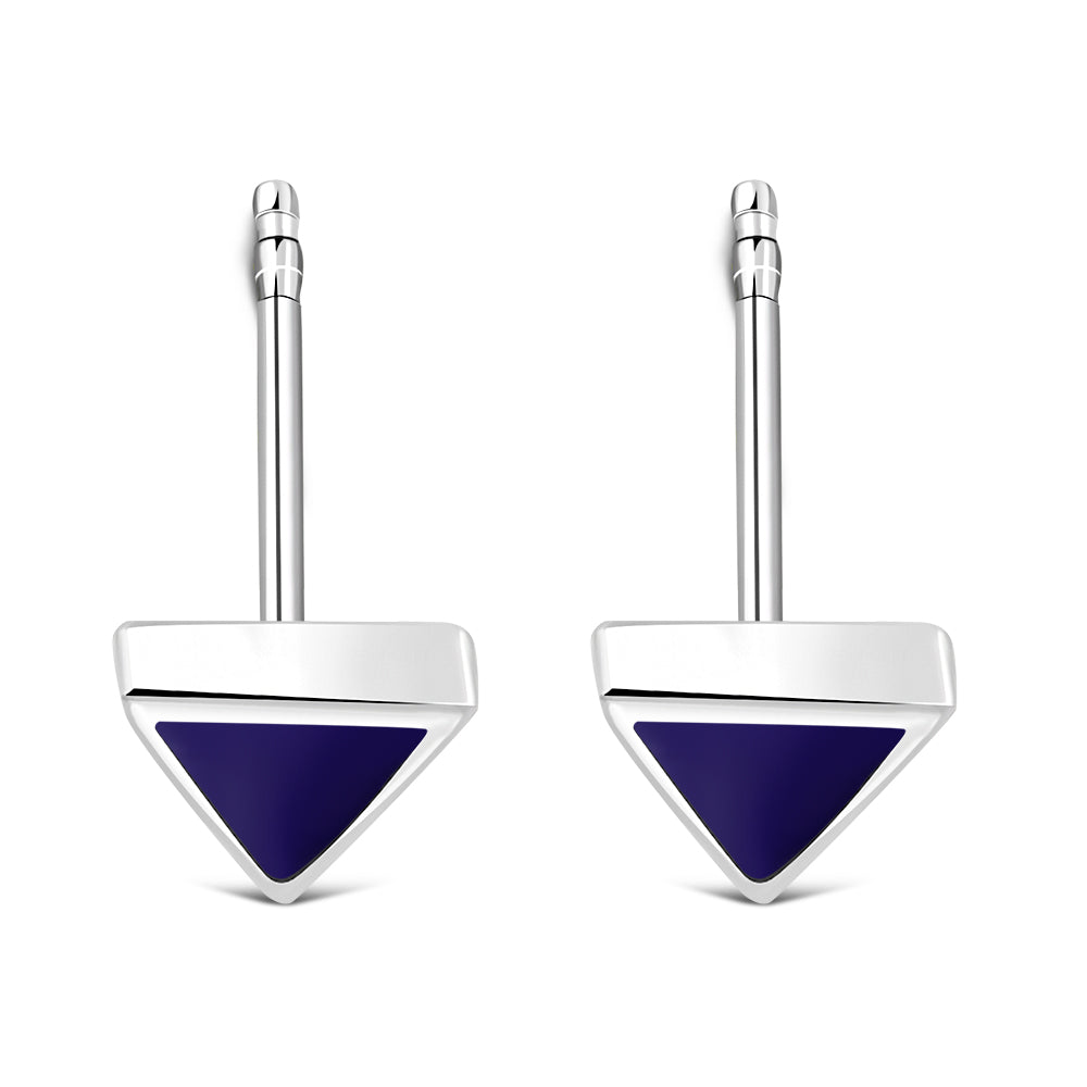 Lapis Lazuli Blue Stone Triangle Silver Stud Earrings