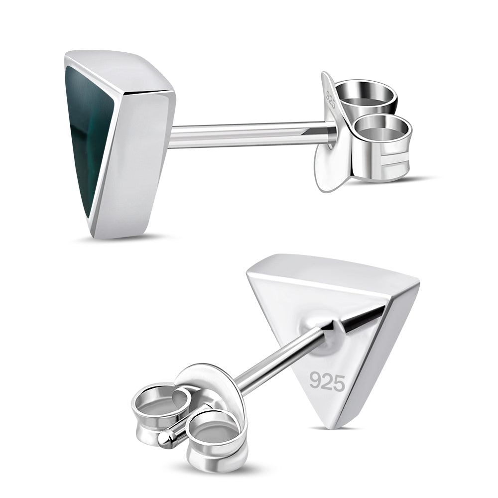 Green Malachite Triangle Silver Stud Earrings