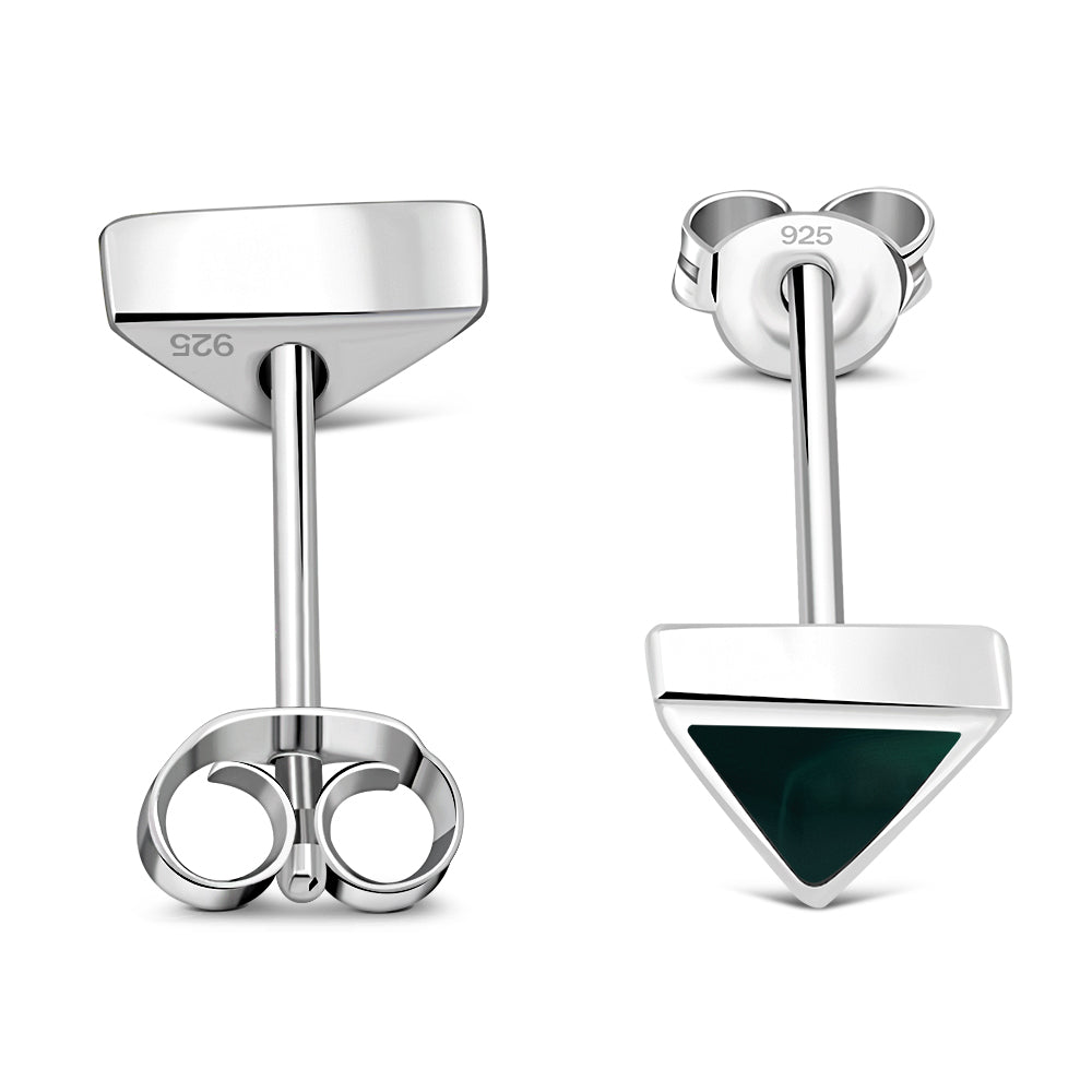 Green Malachite Triangle Silver Stud Earrings
