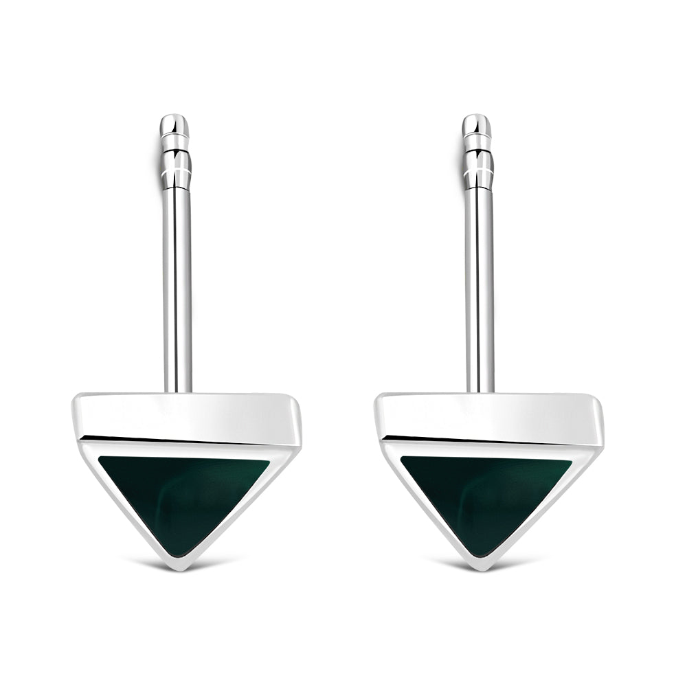 Green Malachite Triangle Silver Stud Earrings