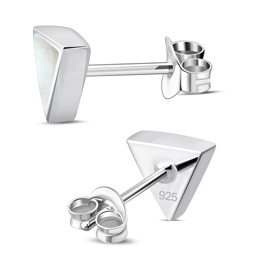 7.00mm | Mother of Pearl Triangle Silver Stud Earrings