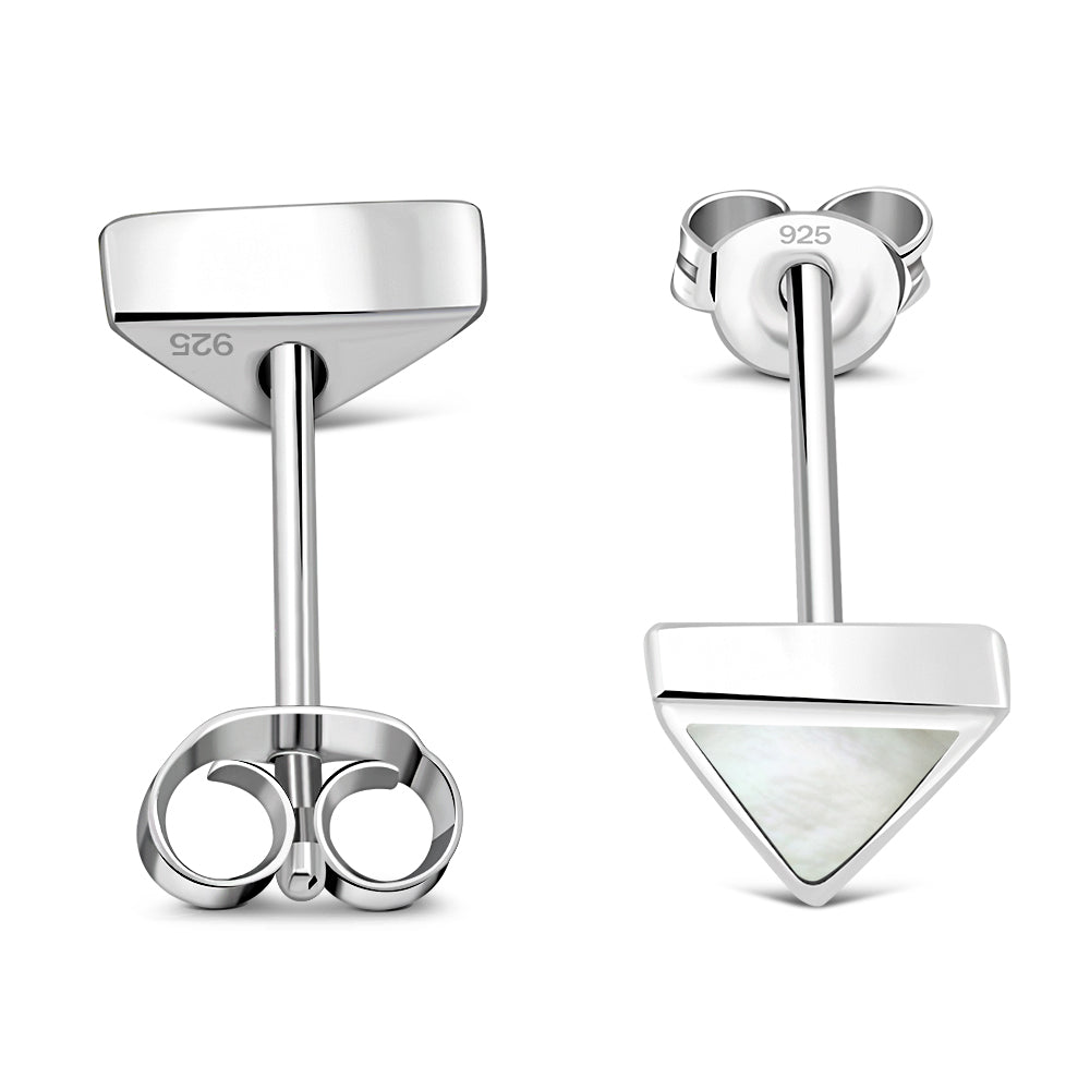 7.00mm | Mother of Pearl Triangle Silver Stud Earrings