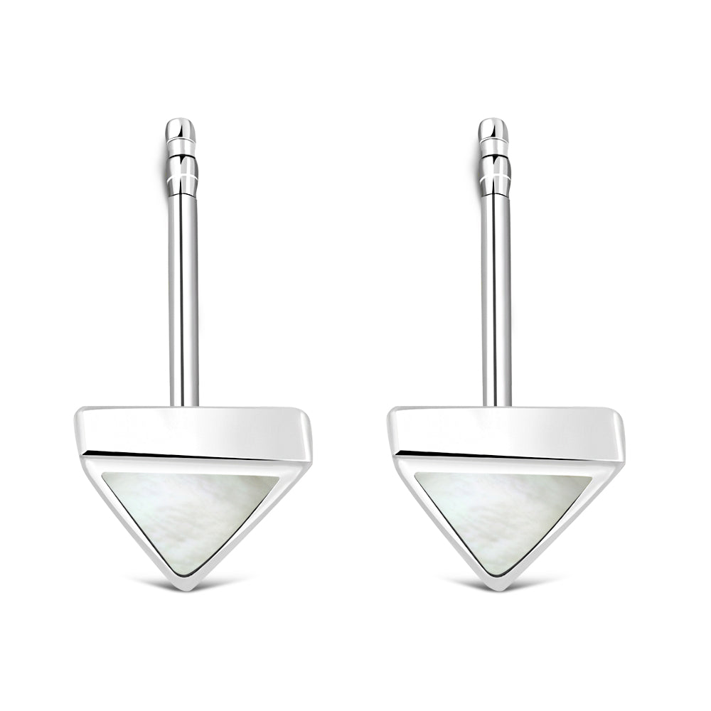 7.00mm | Mother of Pearl Triangle Silver Stud Earrings