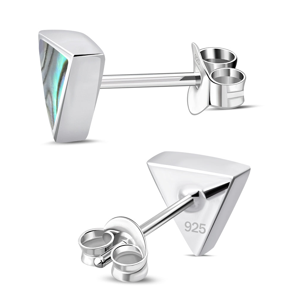 Abalone Shell Triangle Silver Stud Earrings