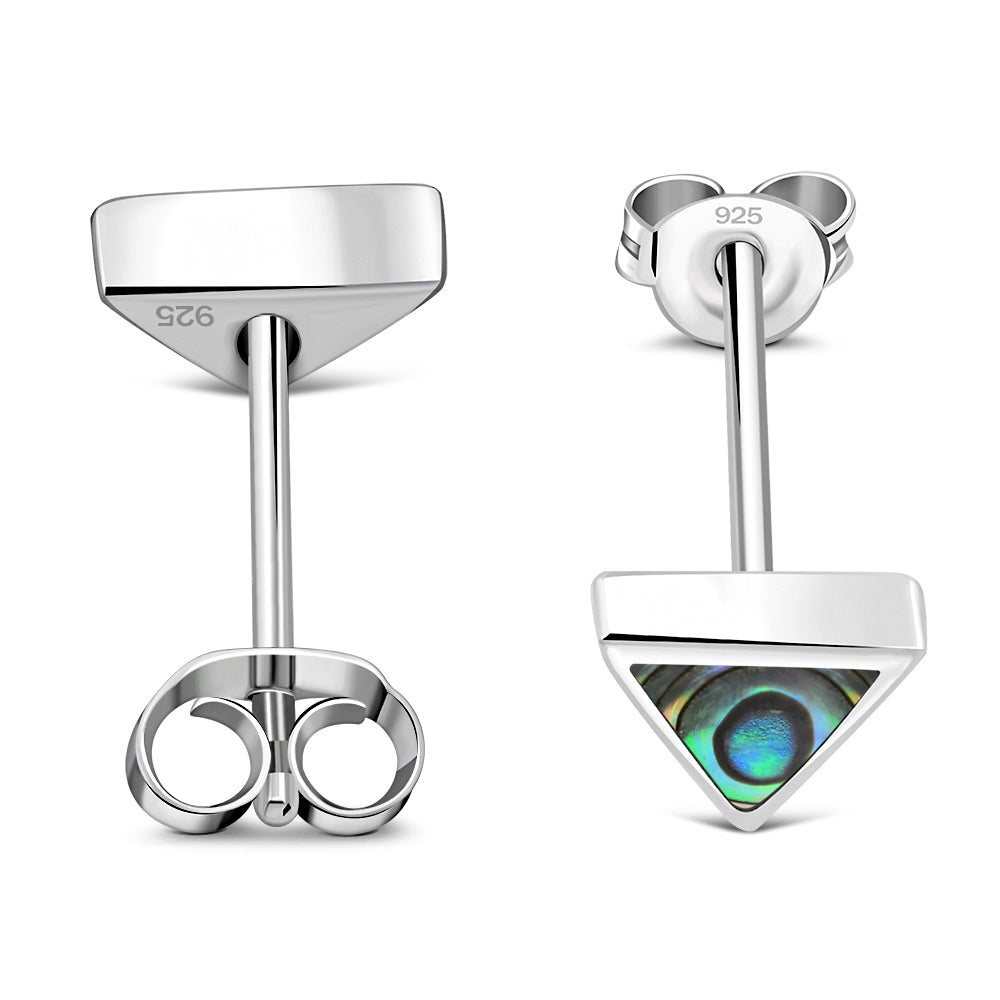 Abalone Shell Triangle Silver Stud Earrings