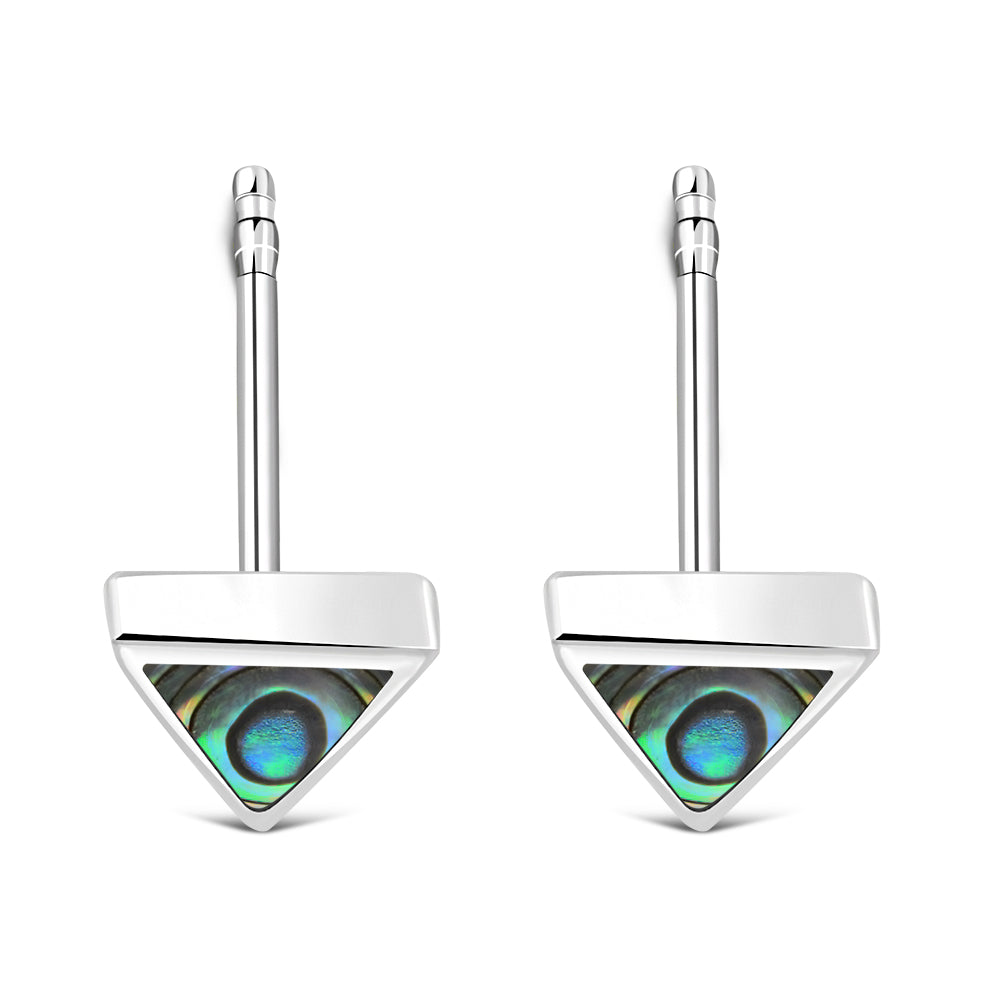 Abalone Shell Triangle Silver Stud Earrings