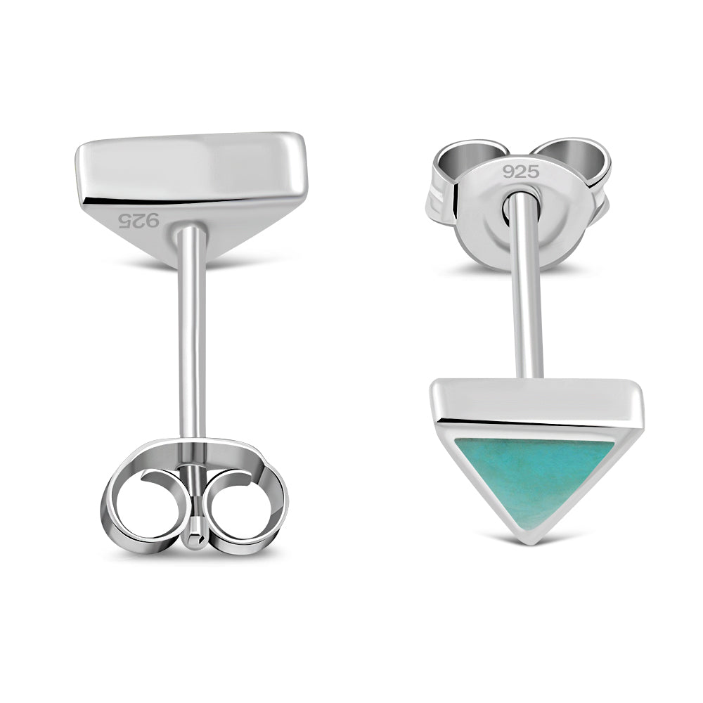 Turquoise Triangle Silver Stud Earrings