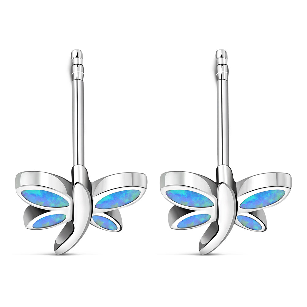 Butterfly Stud Synthetic Blue Opal Sterling Silver Earrings