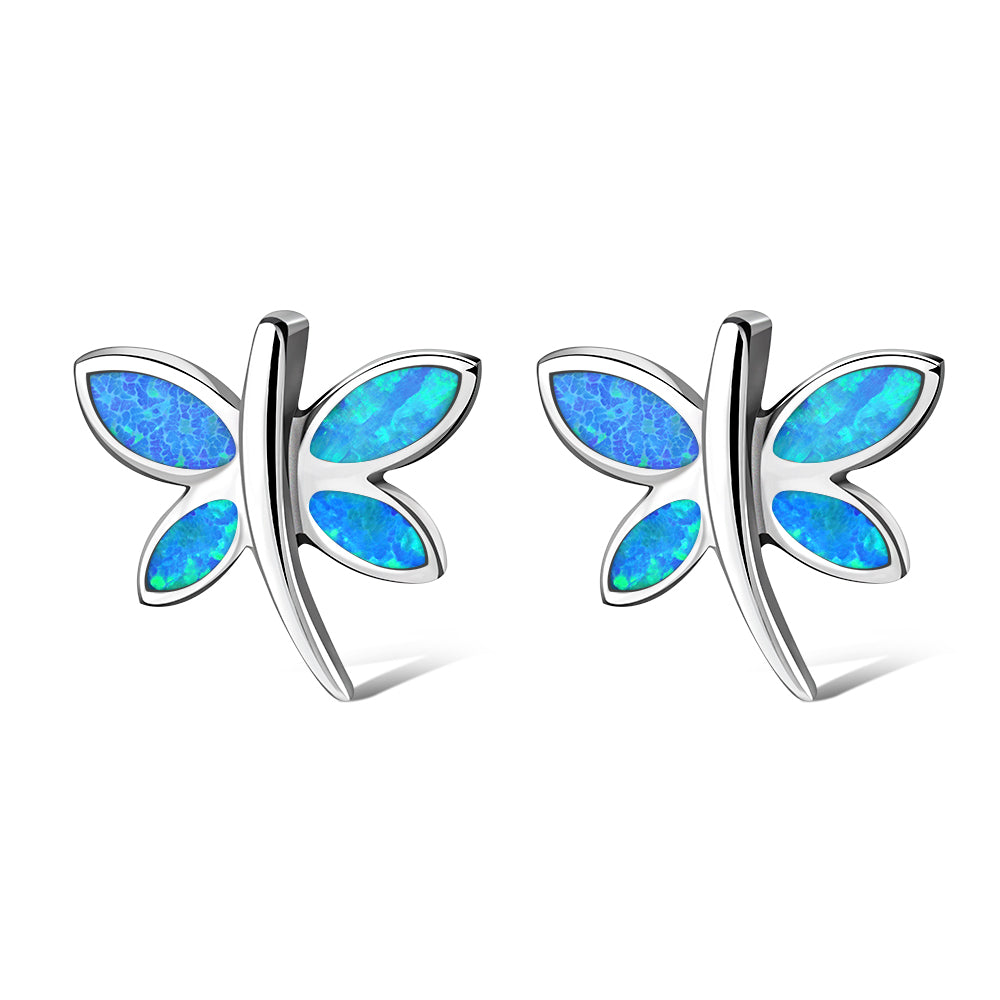 Butterfly Stud Synthetic Blue Opal Sterling Silver Earrings