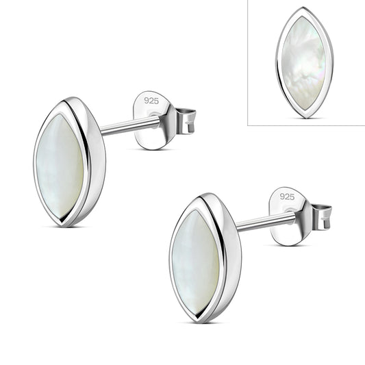 Mother of Pearl Lens Shaped Silver Stud Earrings