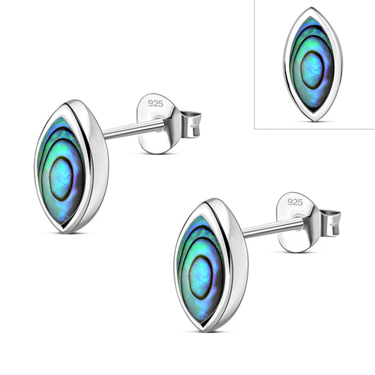 Abalone Shell Lens Shaped Silver Stud Earrings