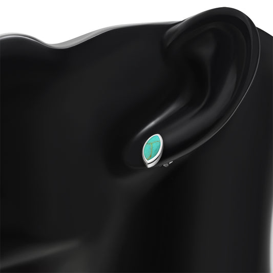 Turquoise Lens Shaped Sterling Silver Stud Earrings