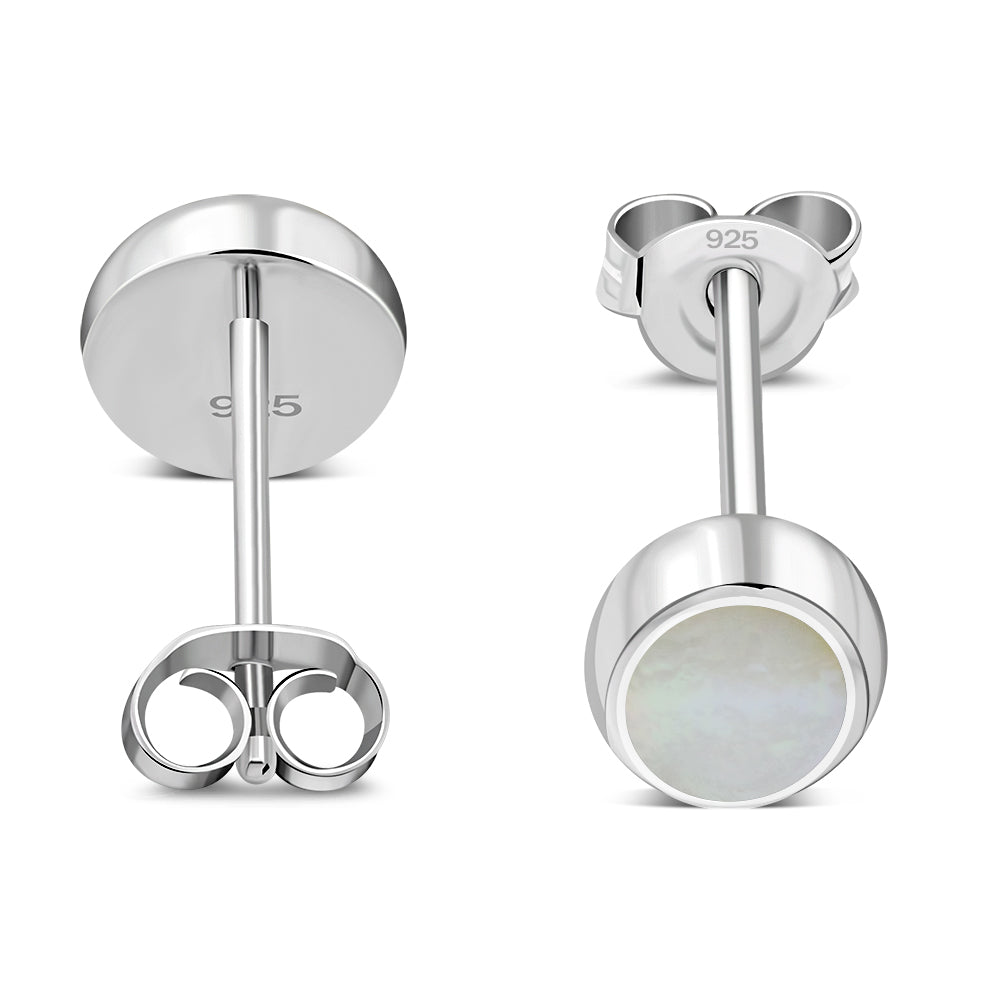 Mother of Pearl Oval Stud Silver Earrings