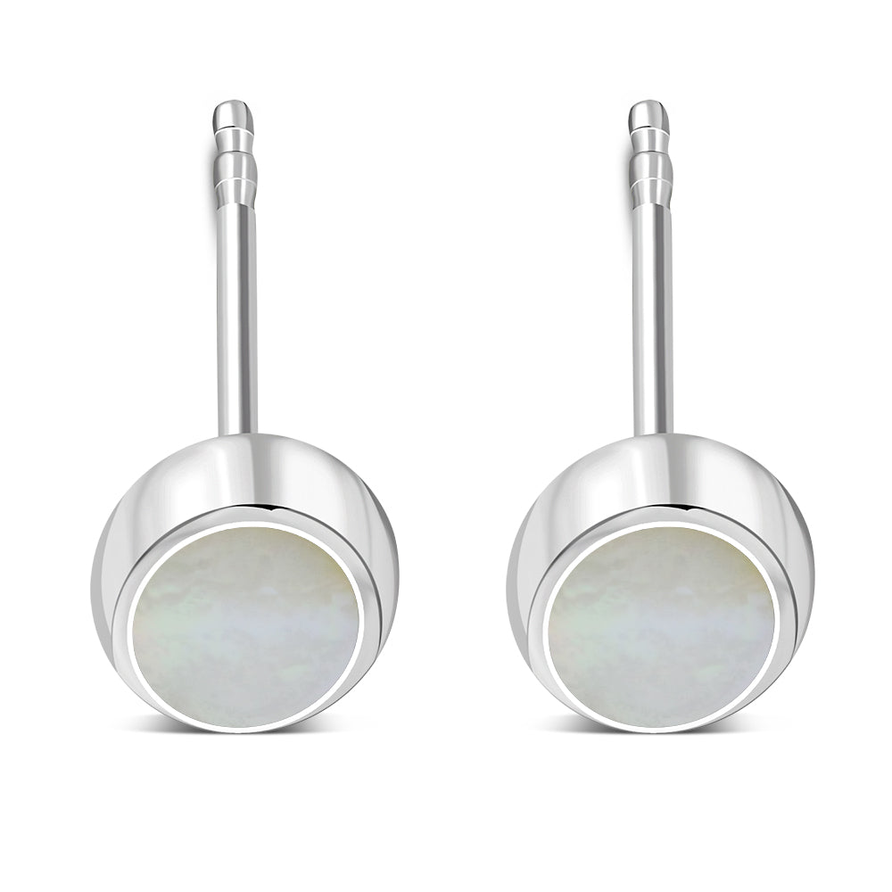 Mother of Pearl Oval Stud Silver Earrings