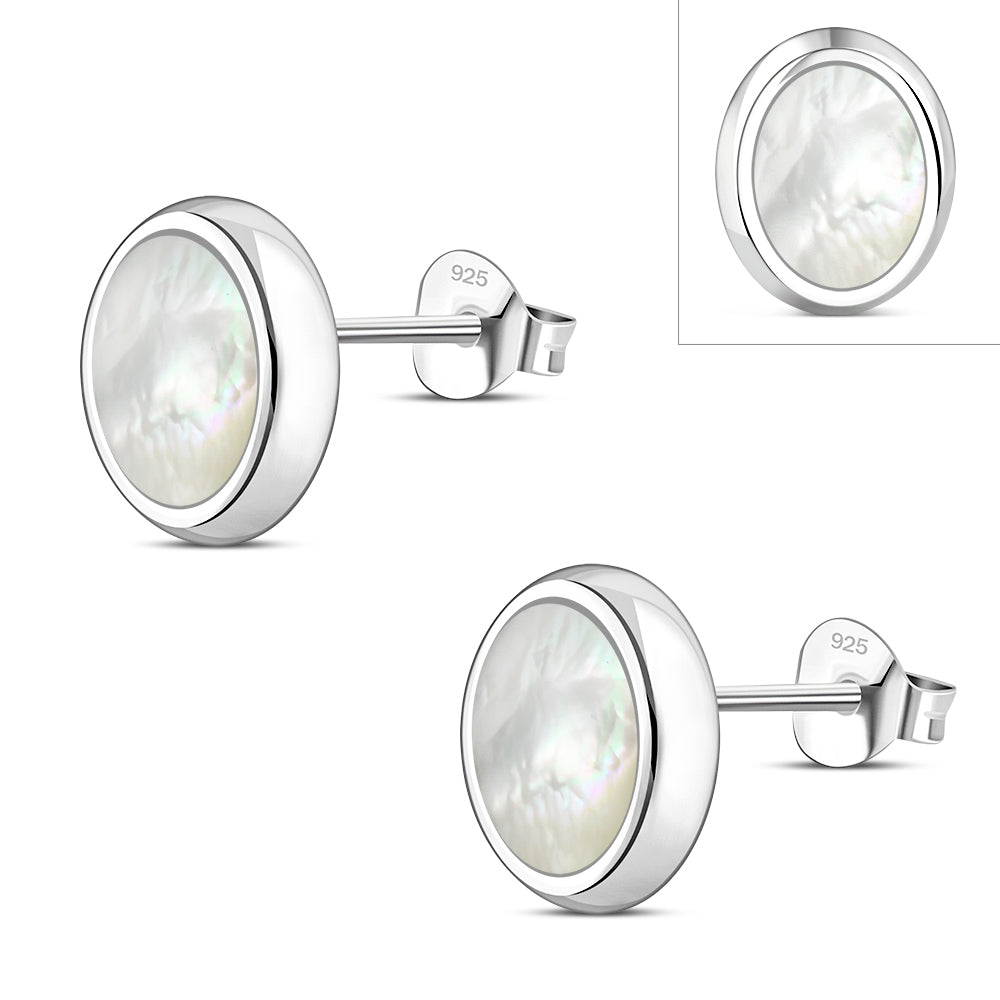 Mother of Pearl Oval Stud Silver Earrings