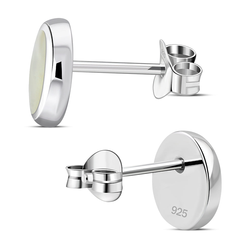 Mother of Pearl Oval Stud Silver Earrings