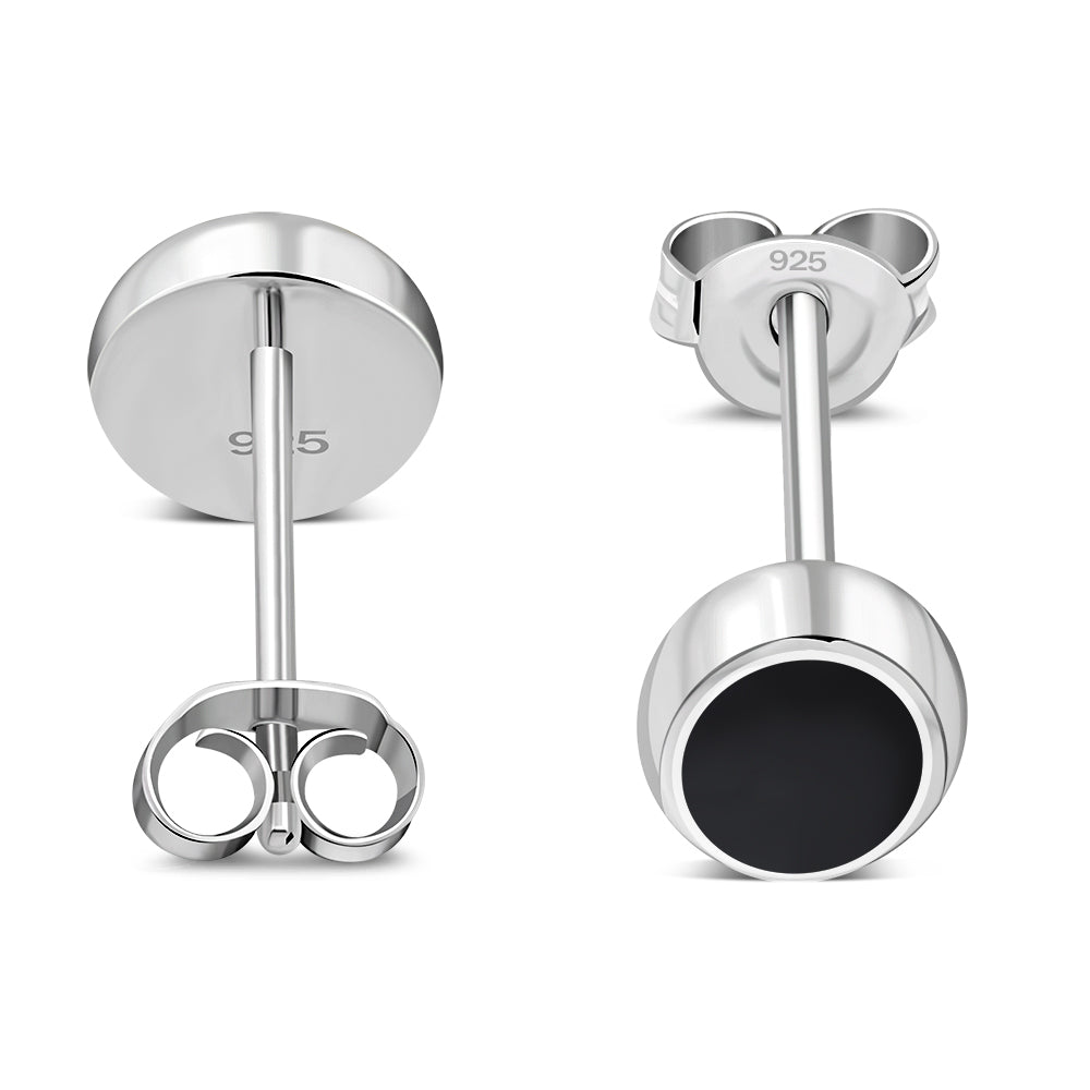 Black Onyx Oval Stud Silver Earrings