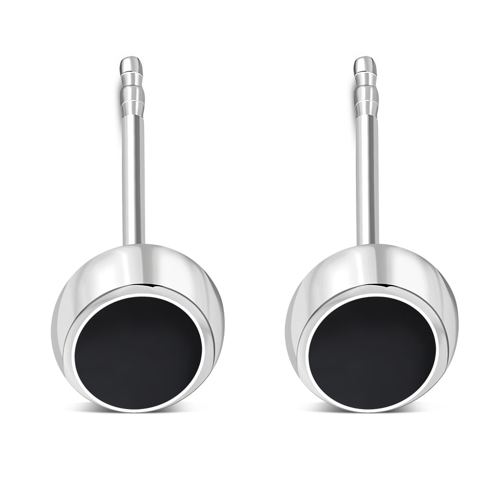 Black Onyx Oval Stud Silver Earrings