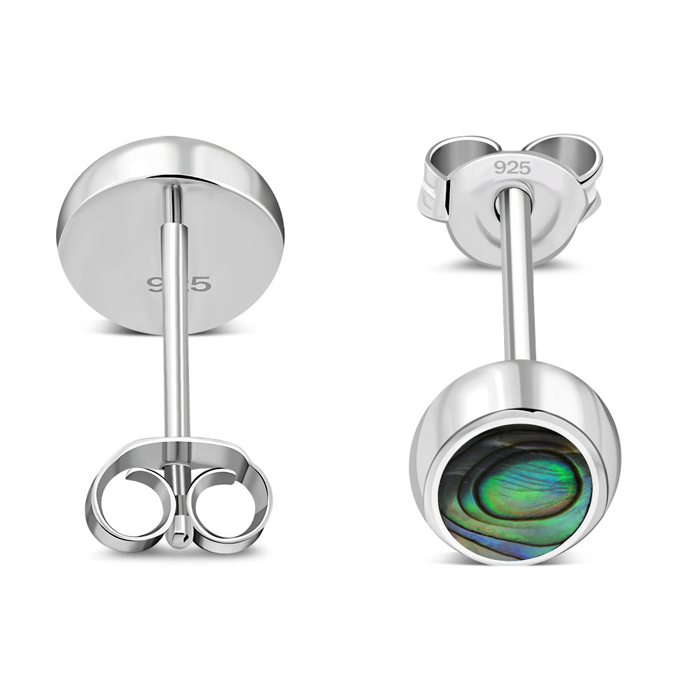 Abalone Shell Oval Stud Silver Earrings