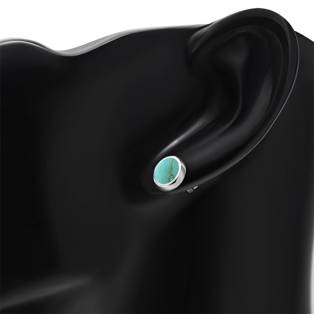 Turquoise Oval Stud Sterling Silver Earrings