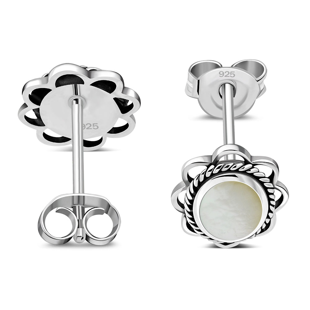 Mother of Pearl Oval Stud Silver Earrings