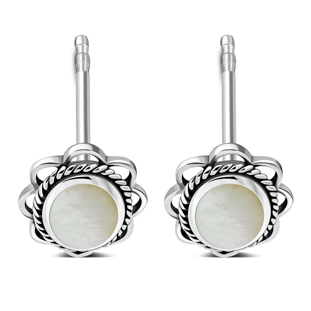 Mother of Pearl Oval Stud Silver Earrings