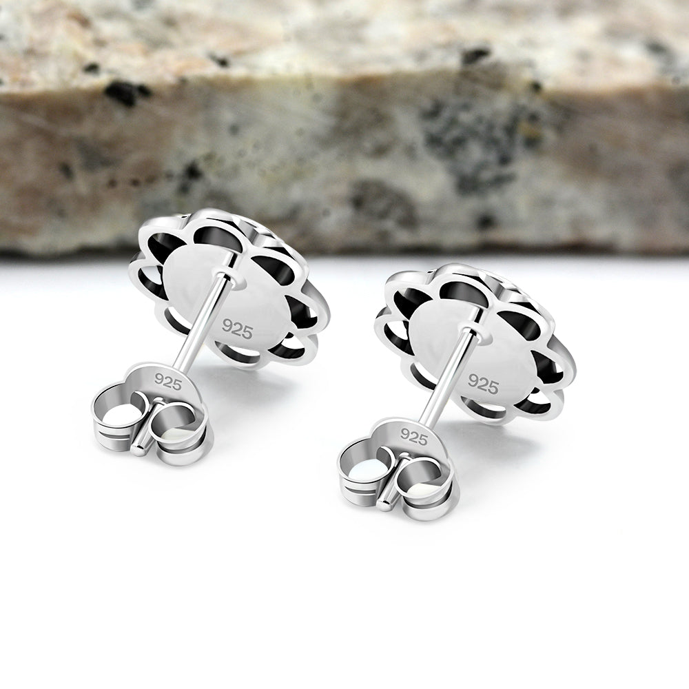 Mother of Pearl Oval Stud Silver Earrings