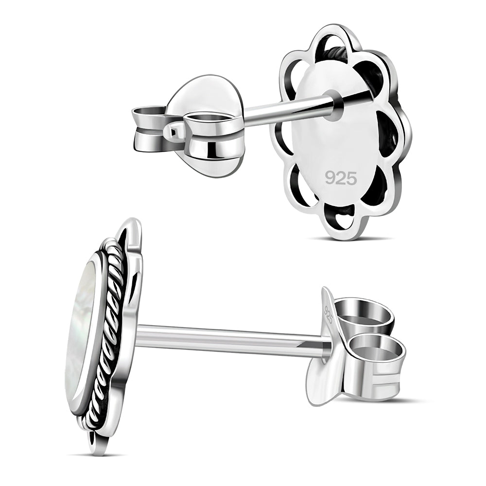 Mother of Pearl Oval Stud Silver Earrings
