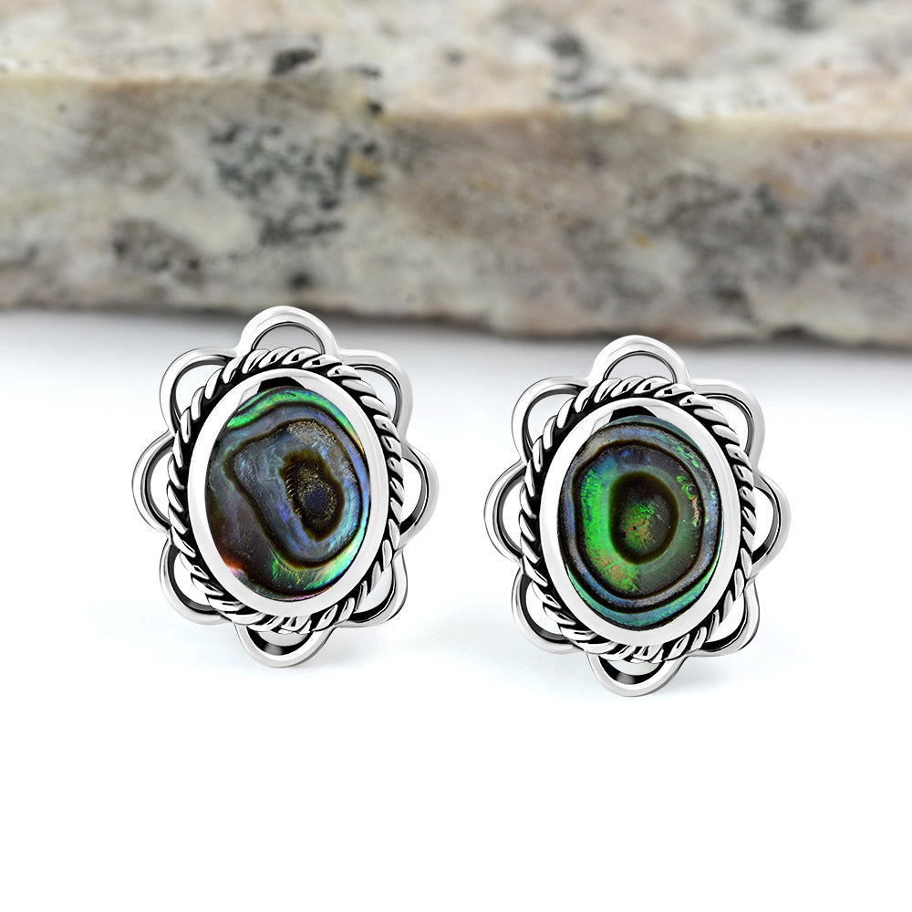 Abalone Shell Oval Stud Silver Earrings