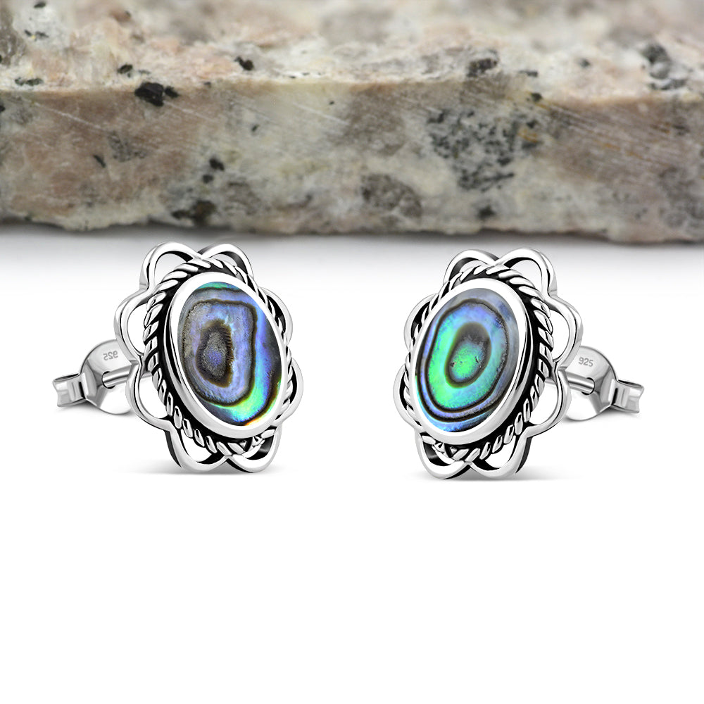 Abalone Shell Oval Stud Silver Earrings