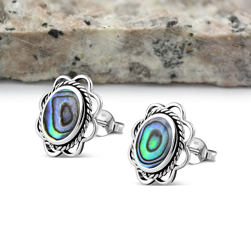Abalone Shell Oval Stud Silver Earrings