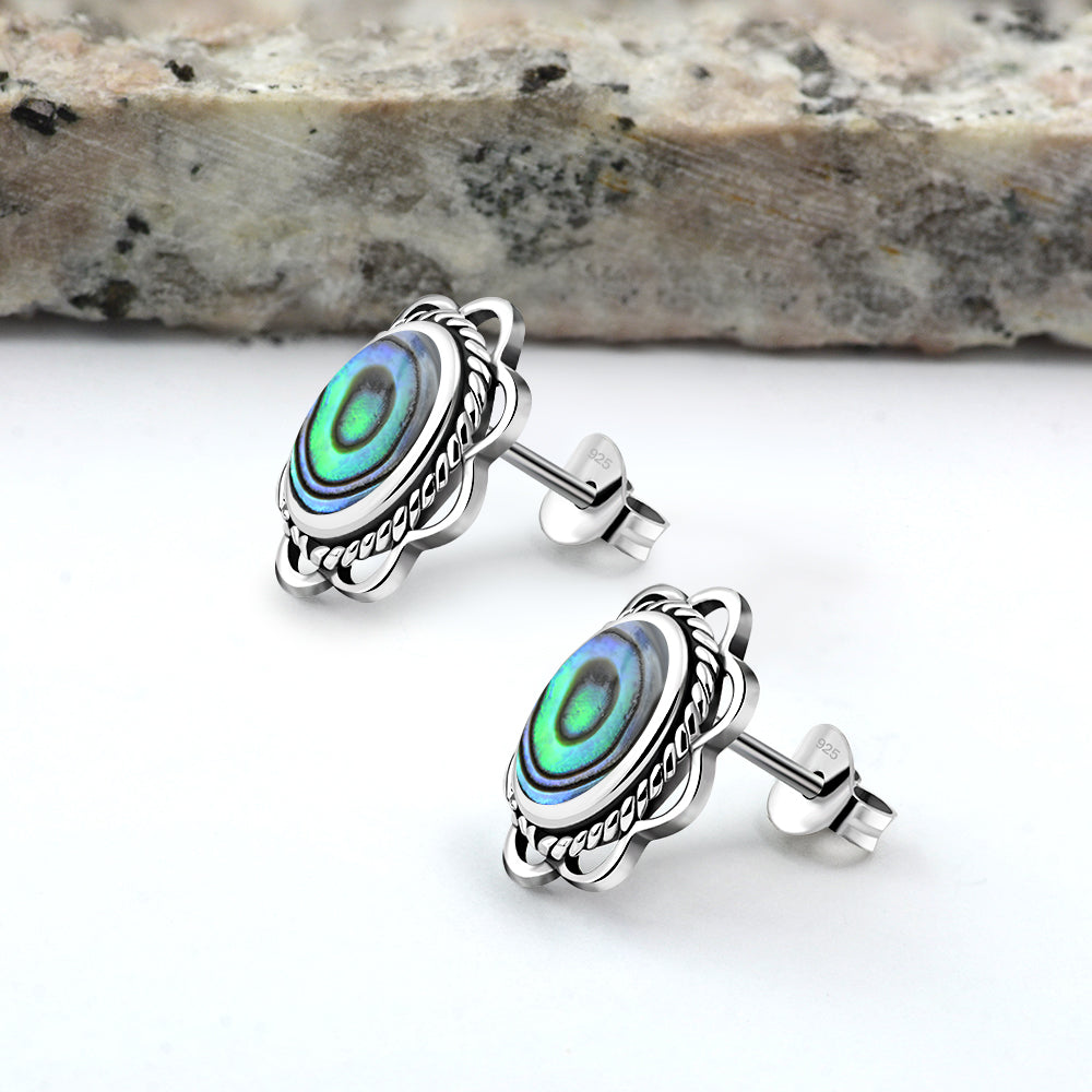 Abalone Shell Oval Stud Silver Earrings