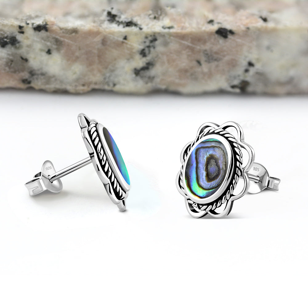 Abalone Shell Oval Stud Silver Earrings