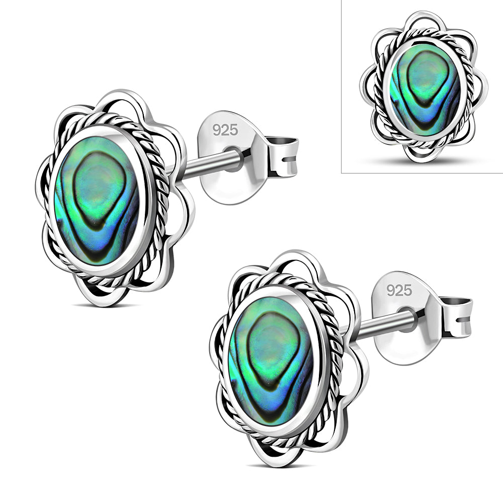 Abalone Shell Oval Stud Silver Earrings