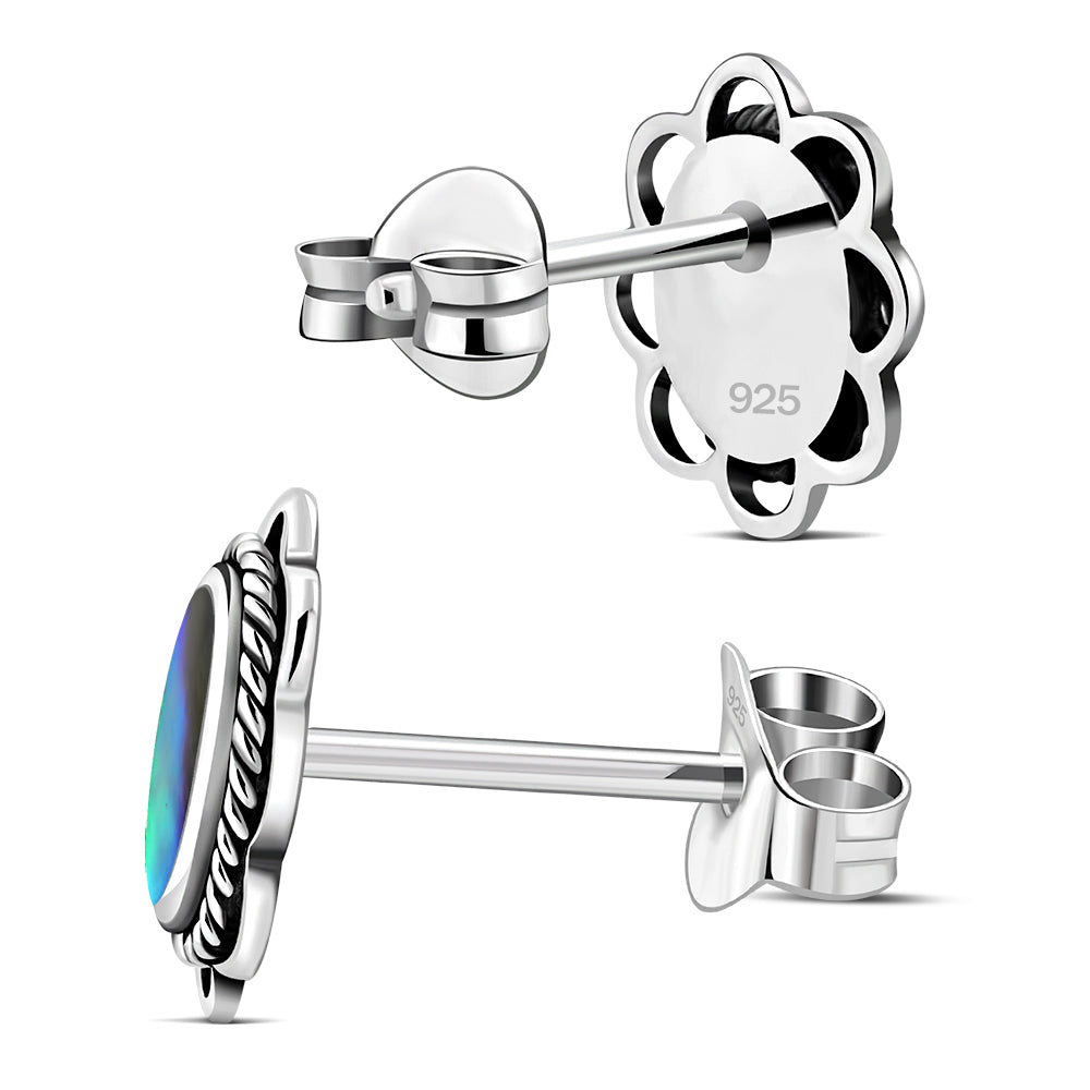 Abalone Shell Oval Stud Silver Earrings