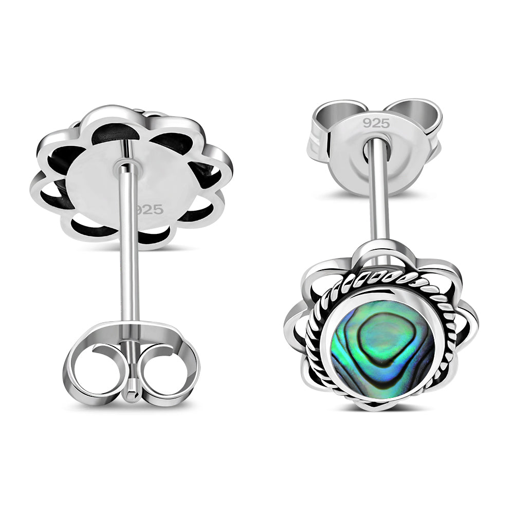 Abalone Shell Oval Stud Silver Earrings