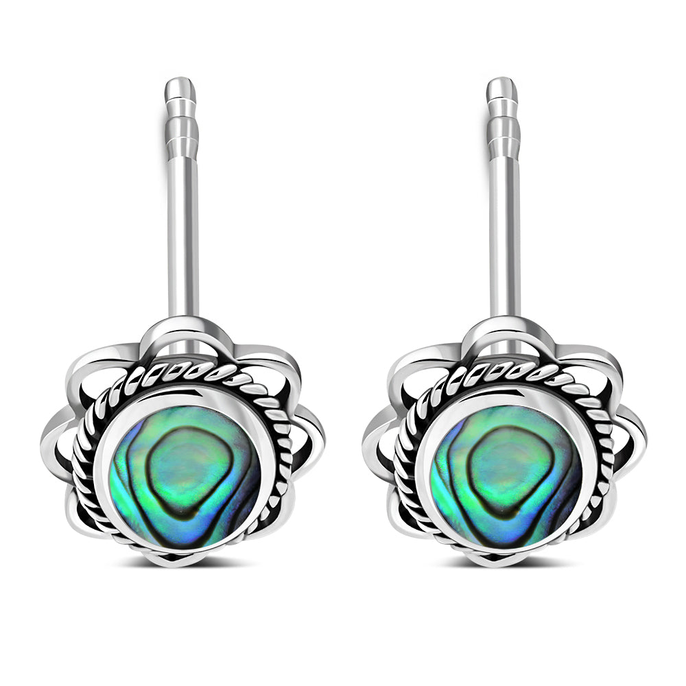 Abalone Shell Oval Stud Silver Earrings