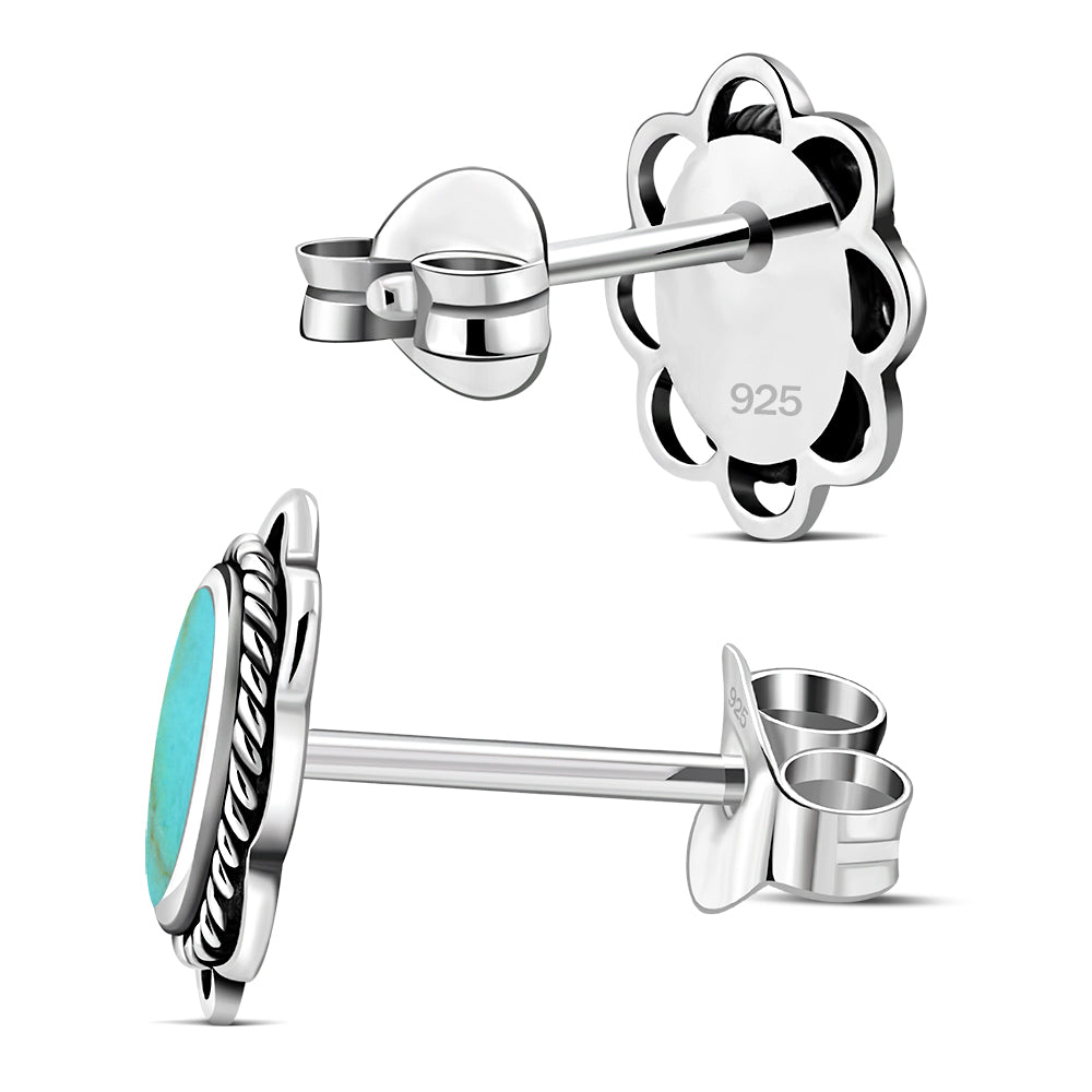 Turquoise Oval Braided Edge Silver Stud Earrings