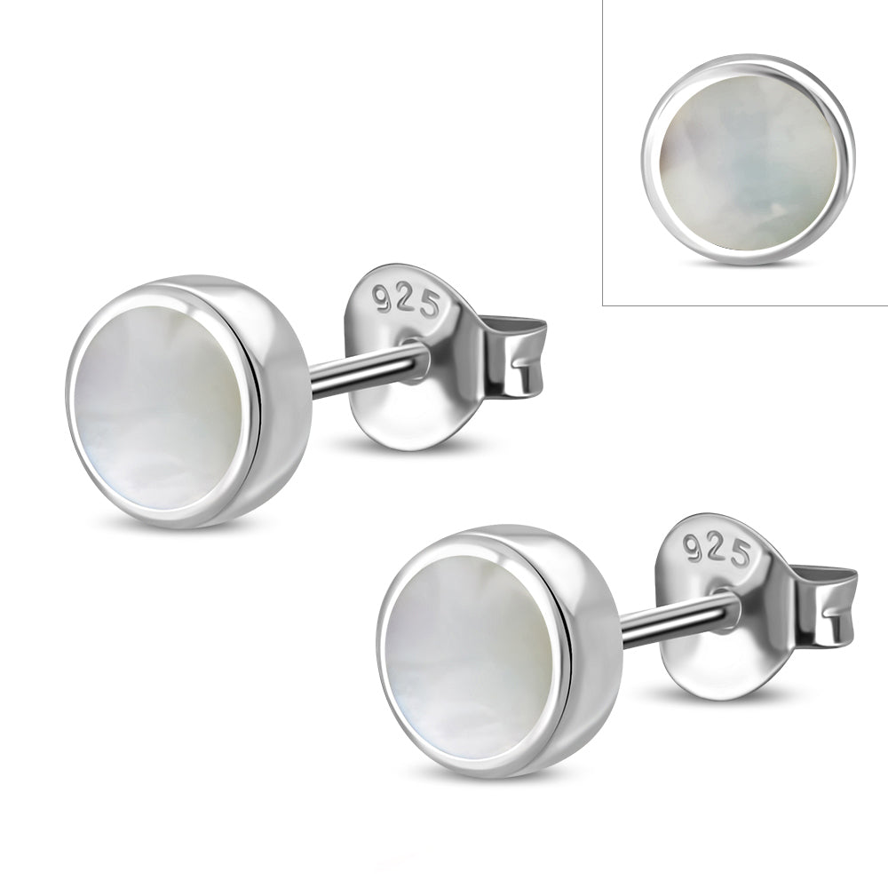 6.20mm | Mother of Pearl Sterling Silver Stud Earrings