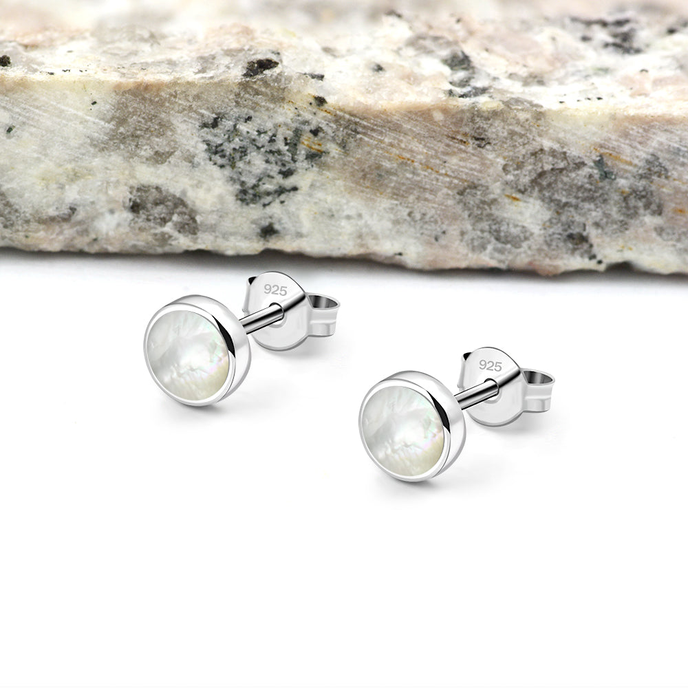 6mm | Mother of Pearl Round Sterling Silver Stud Earrings