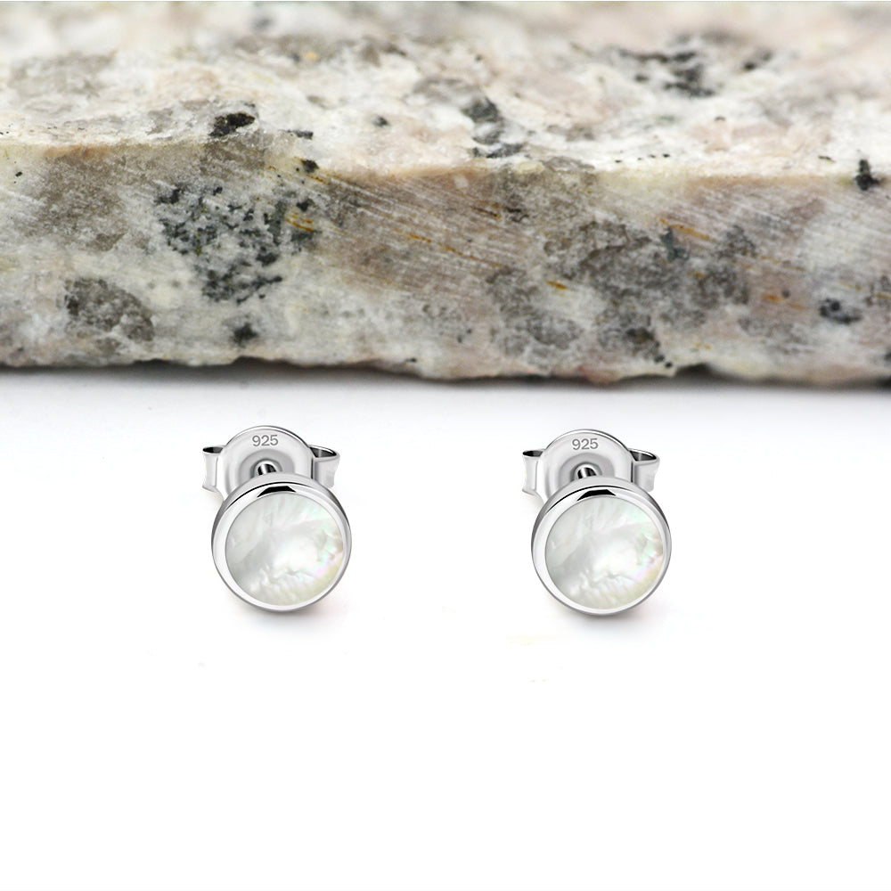 6mm | Mother of Pearl Round Sterling Silver Stud Earrings