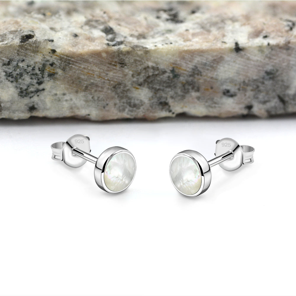 6mm | Mother of Pearl Round Sterling Silver Stud Earrings